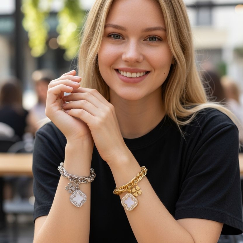 Clover Charm Bracelet- Available In Gold Or Silver